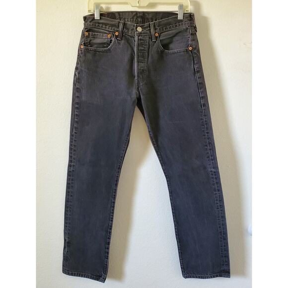 Vintage Levis 501 Mens 31x32 Black Button Fly Straight Leg Faded Frayed Faded - Picture 10 of 10